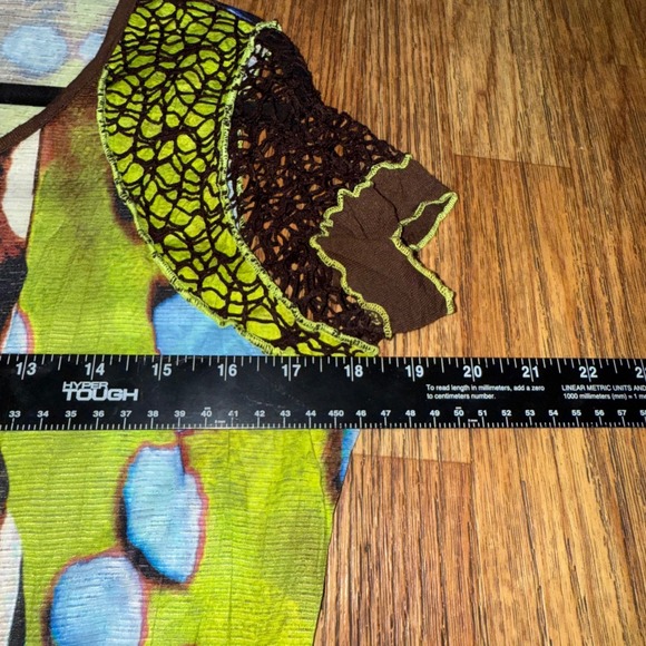 Fleur de Lis Babydoll Dress Y2K Vintage Butterfly Print Mesh Sleeve Trim Medium - Picture 9 of 11